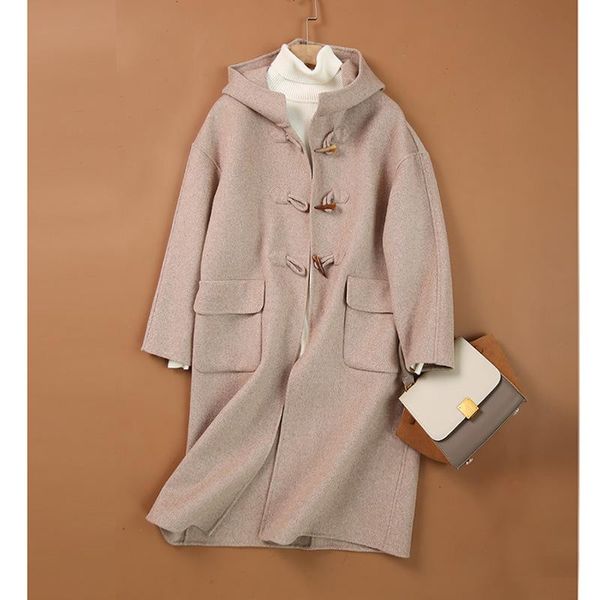 women's wool & blends coat women hooded long-sleeved ladies long windbreaker single row horn button decoration woolen oat, Black
women's wool & blends coat women hooded long-sleeved ladies long windbreaker single row horn button decoration woolen oat, Black
