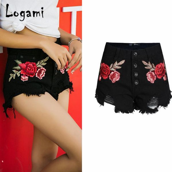 high waist black shorts floral embroidery ripped women summer short women's, White;black
high waist black shorts floral embroidery ripped women summer short women's, White;black