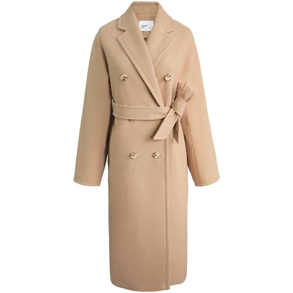 women's wool & blends autumn women woolen coat turn down collar double breasted long camel straight overcoat, Black
women's wool & blends autumn women woolen coat turn down collar double breasted long camel straight overcoat, Black