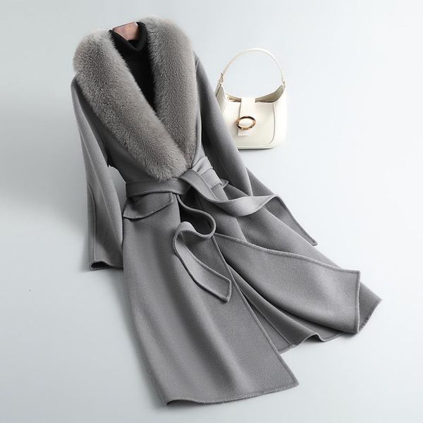 women's wool & blends real fur coat women winter long trench elegant lady outwear cashmere double face qn3677, Black
women's wool & blends real fur coat women winter long trench elegant lady outwear cashmere double face qn3677, Black