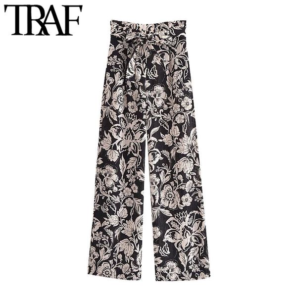traf women chic fashion with belt floral print straight pants vintage high waist side pockets female trousers mujer 210415, Black;white
traf women chic fashion with belt floral print straight pants vintage high waist side pockets female trousers mujer 210415, Black;white