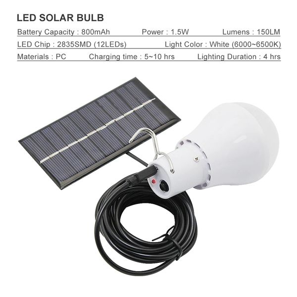 12led solar bulb light outdoor night market camping portable lamp - white