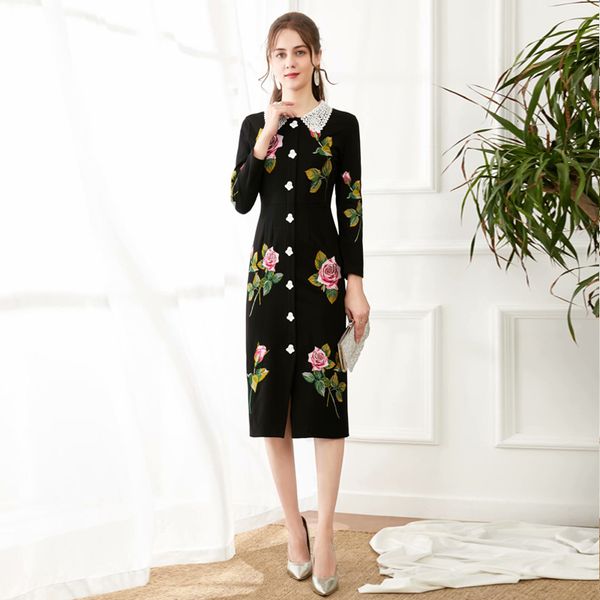 designer spring women party pink embroidered vintage elegant long thin dress, Black;gray
designer spring women party pink embroidered vintage elegant long thin dress, Black;gray