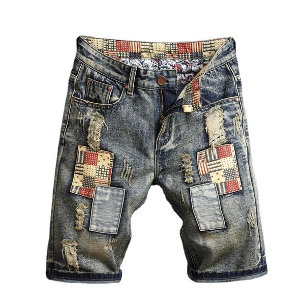 men's fashion jeans style straight holed denim pant trend pasted fabric used shorts, Blue
men's fashion jeans style straight holed denim pant trend pasted fabric used shorts, Blue