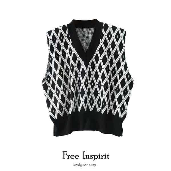 women's vests 2021 inspirit arrival winter female short argyle vintage fashion casual sweater, Black;white
women's vests 2021 inspirit arrival winter female short argyle vintage fashion casual sweater, Black;white