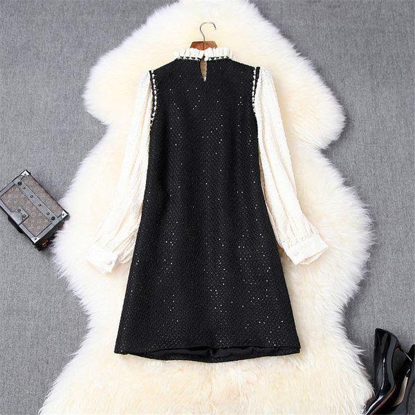 elegant clue spring fashionable female designers plied neck sleeves tweed slices dress in wool, Black;gray
elegant clue spring fashionable female designers plied neck sleeves tweed slices dress in wool, Black;gray