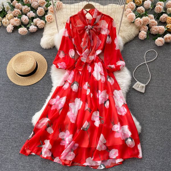 women yellow/white printed chiffon long dress autumn vintage bow collar puff long sleeve high waist a-line big swing vestidos, Black;gray
women yellow/white printed chiffon long dress autumn vintage bow collar puff long sleeve high waist a-line big swing vestidos, Black;gray