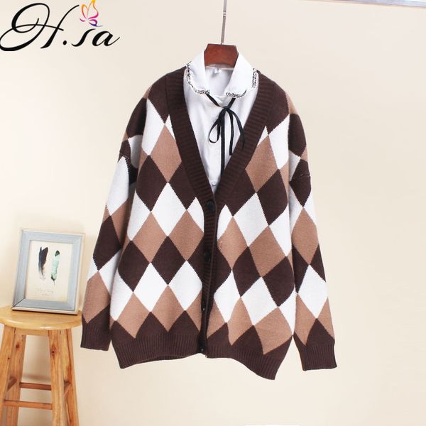 h.sa sweter mujer women sweater and cardigans v neck argyle jackets colorful knitting long jacket womens clothing 210417, White;black
h.sa sweter mujer women sweater and cardigans v neck argyle jackets colorful knitting long jacket womens clothing 210417, White;black