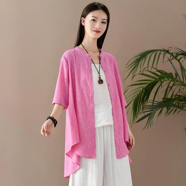 women's blouses & shirts summer 2021 cotton and linen women clothing retro style irregular blusa stand collar shirt cardigan, White
women's blouses & shirts summer 2021 cotton and linen women clothing retro style irregular blusa stand collar shirt cardigan, White