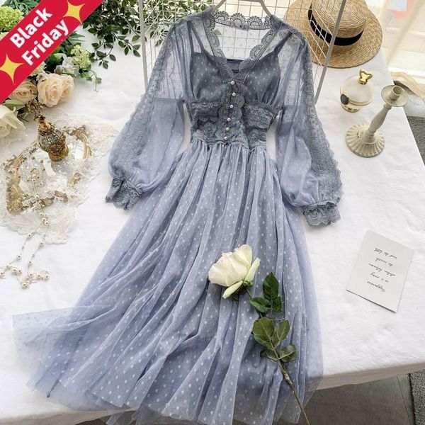women mesh lace crochet dresses v-neck elegant prom puff sleeves dress slim swing long casual, Black;gray
women mesh lace crochet dresses v-neck elegant prom puff sleeves dress slim swing long casual, Black;gray