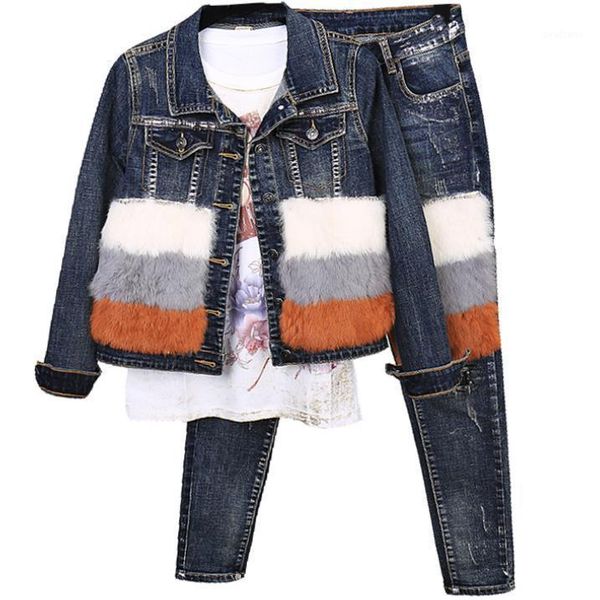 women's two piece pants pieces sets women 2021 autumn winter fur stretch denim jacket +skinny pencil jeans, White
women's two piece pants pieces sets women 2021 autumn winter fur stretch denim jacket +skinny pencil jeans, White