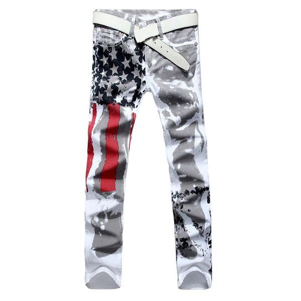 men's jeans men's american flag print jeans white slim stretch denim pants plus size painted trousers, Blue
men's jeans men's american flag print jeans white slim stretch denim pants plus size painted trousers, Blue