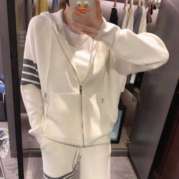 tb waffle fashion brand 21 autumn new men's and women's hooded sweater cardigan casual coat, White;black
tb waffle fashion brand 21 autumn new men's and women's hooded sweater cardigan casual coat, White;black