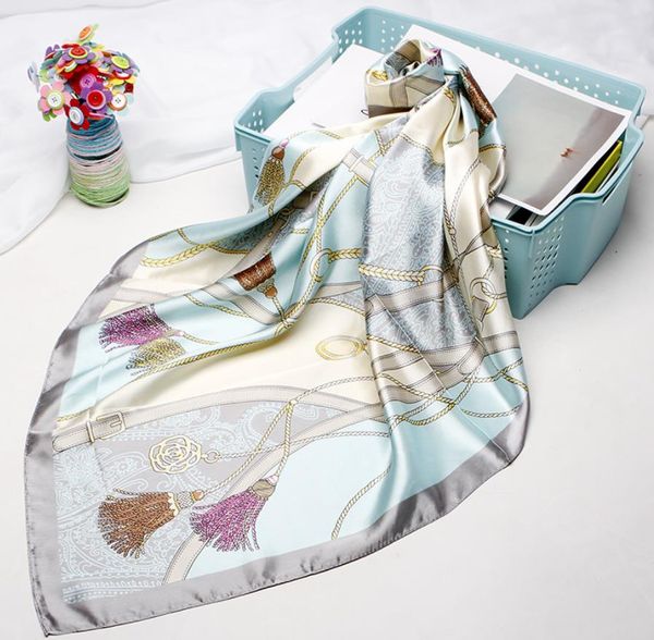 scarves women silk foulard square scarf ladies satin shawl wrap muffler pareo female daily 90*90cm, Blue;gray
scarves women silk foulard square scarf ladies satin shawl wrap muffler pareo female daily 90*90cm, Blue;gray