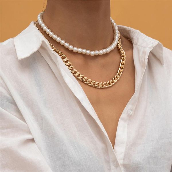 fashion imitation pearl beaded necklace hollow geometric punk clavicle chain for women double layer aluminum necklaces ornaments, Silver
fashion imitation pearl beaded necklace hollow geometric punk clavicle chain for women double layer aluminum necklaces ornaments, Silver
