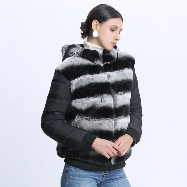 women's fur & faux women rex coat real jacket hooded winter warm slim natural vintage striped, Black
women's fur & faux women rex coat real jacket hooded winter warm slim natural vintage striped, Black