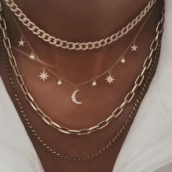 chokers necklace for women retro moon star crystal multi-layer pendant chain jewelry accessories wholesale, Golden;silver
chokers necklace for women retro moon star crystal multi-layer pendant chain jewelry accessories wholesale, Golden;silver