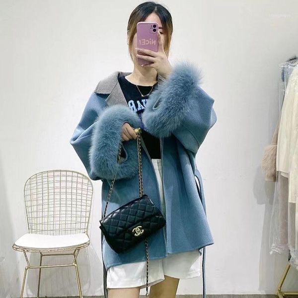 women's wool & blends women loose cashmere winter coat with real fur plus size blended warm ladies jacket cuff oversize outwear, Black
women's wool & blends women loose cashmere winter coat with real fur plus size blended warm ladies jacket cuff oversize outwear, Black