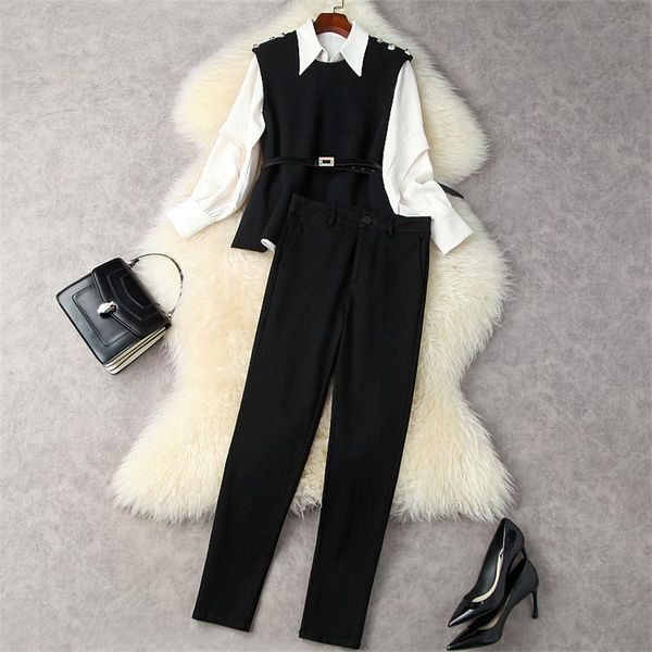 women's two piece pants elegant lady autumn winter 3 clothes set women fashion knitted vest+full sleeve blouse with suits office outfit, White
women's two piece pants elegant lady autumn winter 3 clothes set women fashion knitted vest+full sleeve blouse with suits office outfit, White