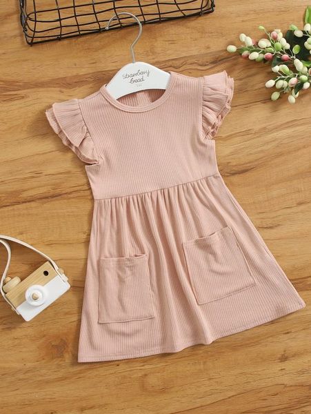 baby double pocket smock dress she, Red;yellow