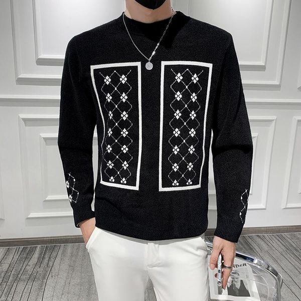 men's sweaters korean style fashion diamond printing sweater mens pullover pull homme autumn for men knitted round neck, White;black
men's sweaters korean style fashion diamond printing sweater mens pullover pull homme autumn for men knitted round neck, White;black