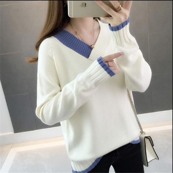 women's sweaters sweater female 2021 autumn and winter v-neck fashion loose wild knit bottoming shirt, White;black
women's sweaters sweater female 2021 autumn and winter v-neck fashion loose wild knit bottoming shirt, White;black