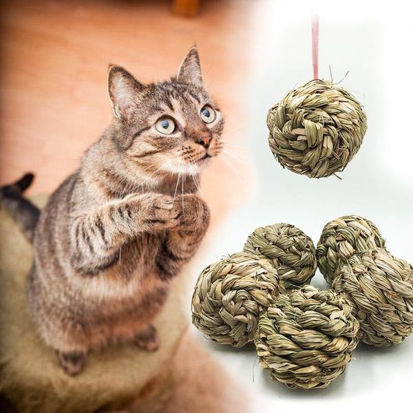 cat toys 2 pcs/ lot 10cm pet chew play toy grass ball with bell for hamster guinea pig rat
