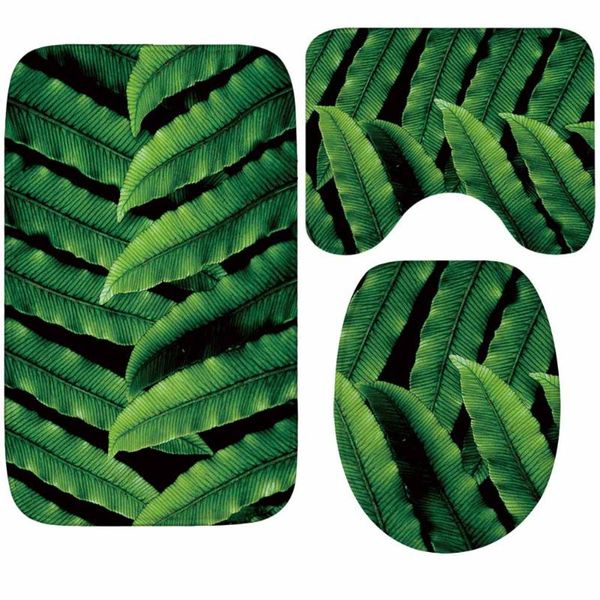 bath mats flannel 3pcs bathroom mat sets microfiber green leaf pattern anti-slip rug and toilet set