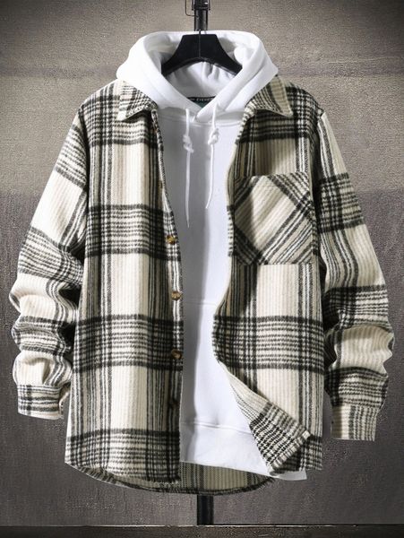 men plaid overcoat without hoodie i4ni#, Black;brown
men plaid overcoat without hoodie i4ni#, Black;brown