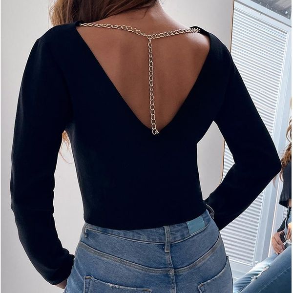 women's sweaters mandylandy backless long sleeve pullover jumpers solid color short back chain woolen sweater women slim fits, White;black
women's sweaters mandylandy backless long sleeve pullover jumpers solid color short back chain woolen sweater women slim fits, White;black