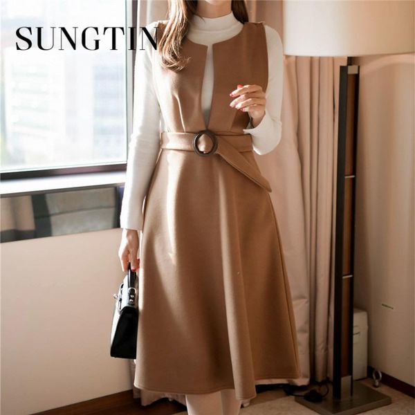 casual dresses sungtin sashes ol wool women dress winter sleeveless office lady female elegant lace up vest vestidos, Black;gray
casual dresses sungtin sashes ol wool women dress winter sleeveless office lady female elegant lace up vest vestidos, Black;gray