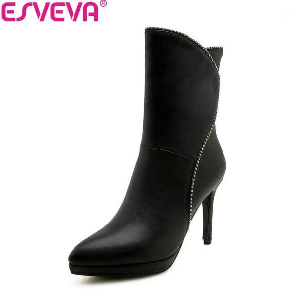 boots esveva 2021 women pu leather pointed toe shoes short plush ankle thin high heels zip platform woman shoe 34-431, Black
boots esveva 2021 women pu leather pointed toe shoes short plush ankle thin high heels zip platform woman shoe 34-431, Black