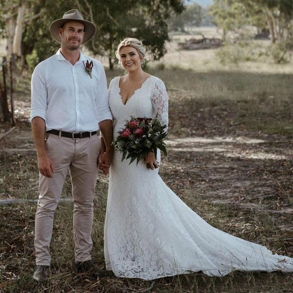 elegant mermaid lace wedding dresses bridal gowns v neck long sleeve country plus size bride dress autumn spring 2021, White
elegant mermaid lace wedding dresses bridal gowns v neck long sleeve country plus size bride dress autumn spring 2021, White