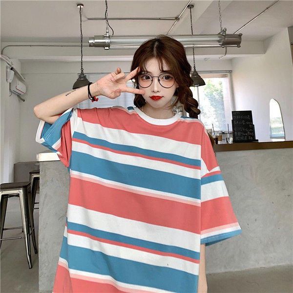 women's t-shirt t-shirts women 2021 summer striped o-neck short-sleeve high street korean fashion casual woman oversize, White
women's t-shirt t-shirts women 2021 summer striped o-neck short-sleeve high street korean fashion casual woman oversize, White