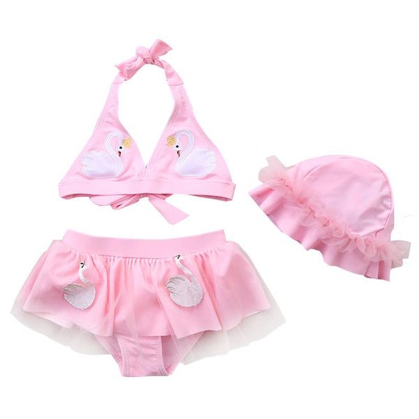 women's swimwear bikini set swimsuit skirt for girls 3 piece swan embroidery cute halter with hat children kids swimming suit baby, White;black
women's swimwear bikini set swimsuit skirt for girls 3 piece swan embroidery cute halter with hat children kids swimming suit baby, White;black