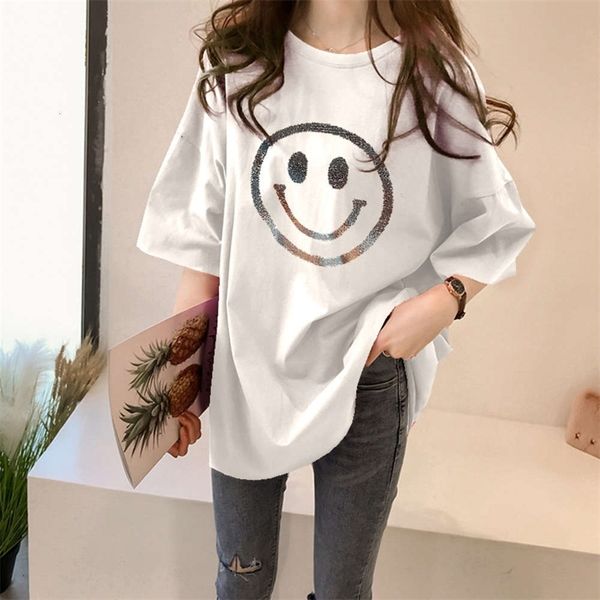 women's t-shirt 2021 spring and summer large casual / 5 short sleeve heavy industry ironing diamond smiling face jogl, White
women's t-shirt 2021 spring and summer large casual / 5 short sleeve heavy industry ironing diamond smiling face jogl, White