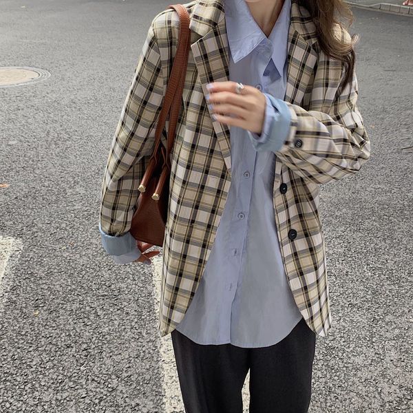 autumn plaid blazer fashion all match casual women elegant office ladies full-sleeved loose ol gentle blazers 210421, White;black
autumn plaid blazer fashion all match casual women elegant office ladies full-sleeved loose ol gentle blazers 210421, White;black