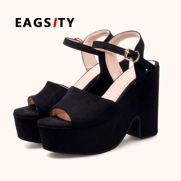 retro women wedges platform sandals spring summer ankle strap square heel ladies peep toe pumps high shoes, Black