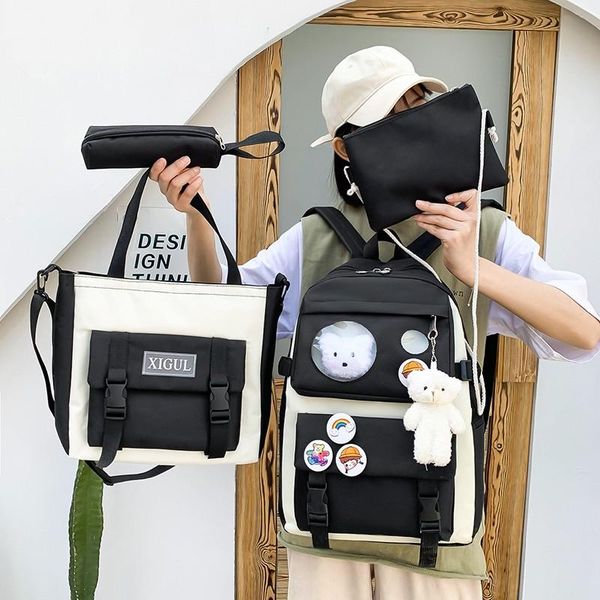 kawaii women's backpack 4 pcs set school bags for girls