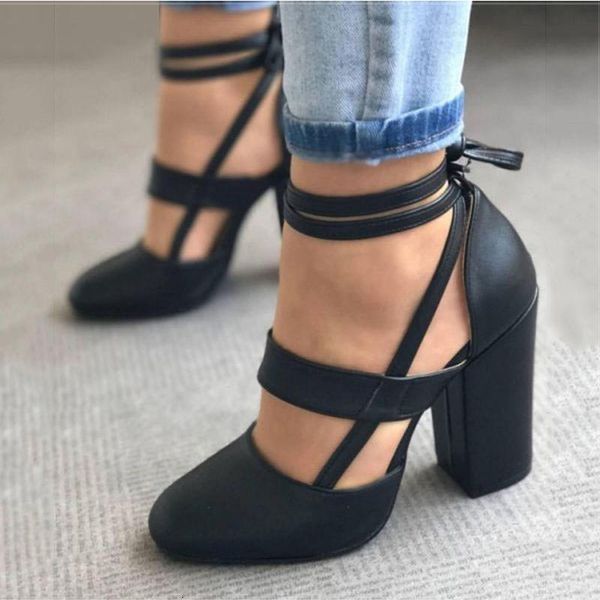 dress shoes women's high heels 35-43 ladies summer party wedding thick, Black