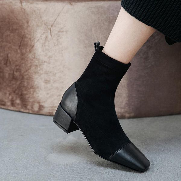 boots patchwork suede leather square toe ladies ankle slip-on thick heels pumps winter party casual shoes woman, Black
boots patchwork suede leather square toe ladies ankle slip-on thick heels pumps winter party casual shoes woman, Black