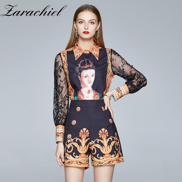 fashion designer two pieces set female lace sleeve patchwork queen print shirt + high waist shorts suits women's sets 210416, White
fashion designer two pieces set female lace sleeve patchwork queen print shirt + high waist shorts suits women's sets 210416, White