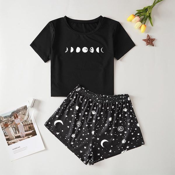 casual black starry sky womens pants printed short sleeve shorts two pieces mid sets pajama, White
casual black starry sky womens pants printed short sleeve shorts two pieces mid sets pajama, White