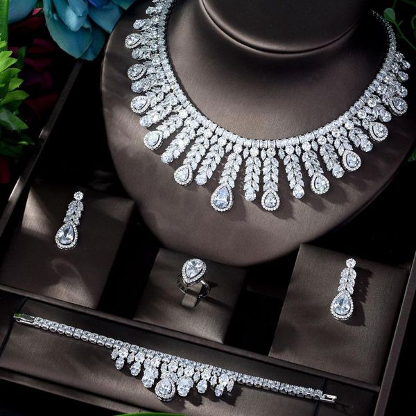 earrings & necklace hibride vintage cubic zircon 4pcs jewelry set shining stone big bridal wedding europe genuine collier mariage n-926, Silver
earrings & necklace hibride vintage cubic zircon 4pcs jewelry set shining stone big bridal wedding europe genuine collier mariage n-926, Silver