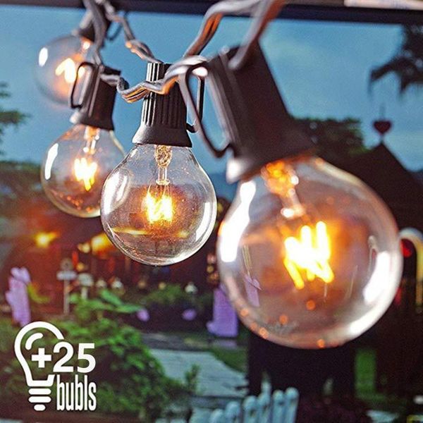 strings 25ft g40 string lights clear bulbs patio garden garland wedding christmas decoration waterproof fairy light outdoor 
strings 25ft g40 string lights clear bulbs patio garden garland wedding christmas decoration waterproof fairy light outdoor