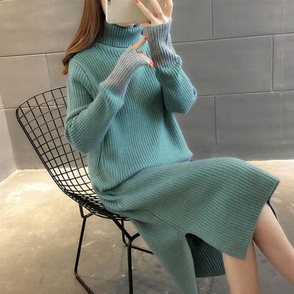casual dresses woman high-neck solid color all-match base knitted maxi dress female elegant sweater split fork 2021 autumn winter, Black;gray
casual dresses woman high-neck solid color all-match base knitted maxi dress female elegant sweater split fork 2021 autumn winter, Black;gray