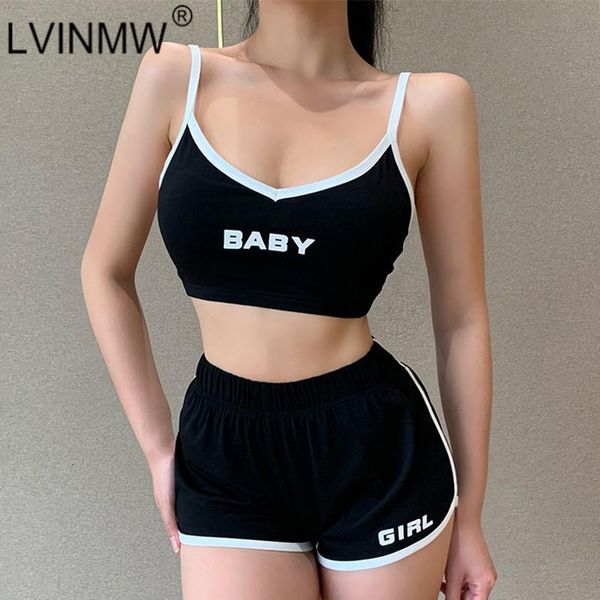 summer casual sports slim letter print women two piece set spaghetti straps patchwork v neck camis elastic waist shorts women's tracksu, Gray
summer casual sports slim letter print women two piece set spaghetti straps patchwork v neck camis elastic waist shorts women's tracksu, Gray