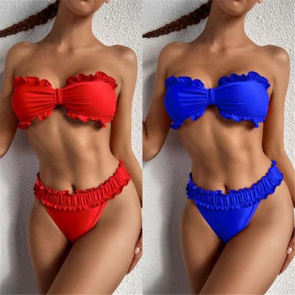 women's swimwear ruffles swimsuit high waist bikini women wrap chest two-pieces set brazilian holiday bather bathing suits, White;black
women's swimwear ruffles swimsuit high waist bikini women wrap chest two-pieces set brazilian holiday bather bathing suits, White;black