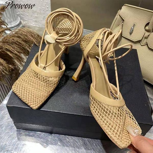 prowow square toe designer high heels stiletto mesh leather cross-tied gladiator sandals women thin heel pumps shoes, Black
prowow square toe designer high heels stiletto mesh leather cross-tied gladiator sandals women thin heel pumps shoes, Black