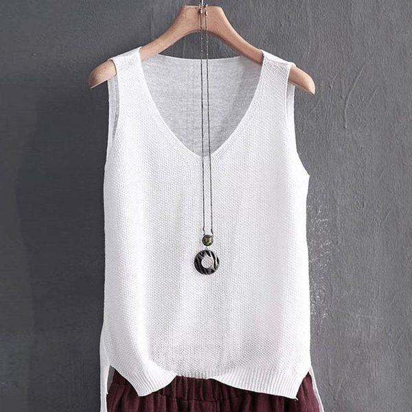 women's blouses & shirts blouse women summer sleeveless knitted casual pure color elegant clothes v-neck blusas mujer de moda 2021, White
women's blouses & shirts blouse women summer sleeveless knitted casual pure color elegant clothes v-neck blusas mujer de moda 2021, White